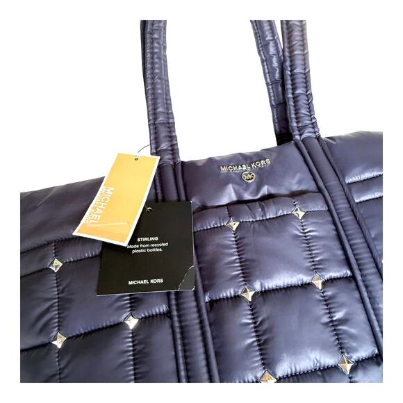 NEW Michael Kors Blue TOTE BAG HANDBAG Stirling Recycled Studded Purse 17x12 NWT - Picture 9 of 13